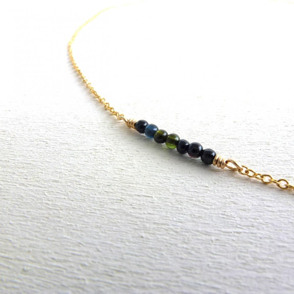 Green Tourmaline Bar Necklace In Gold Filled