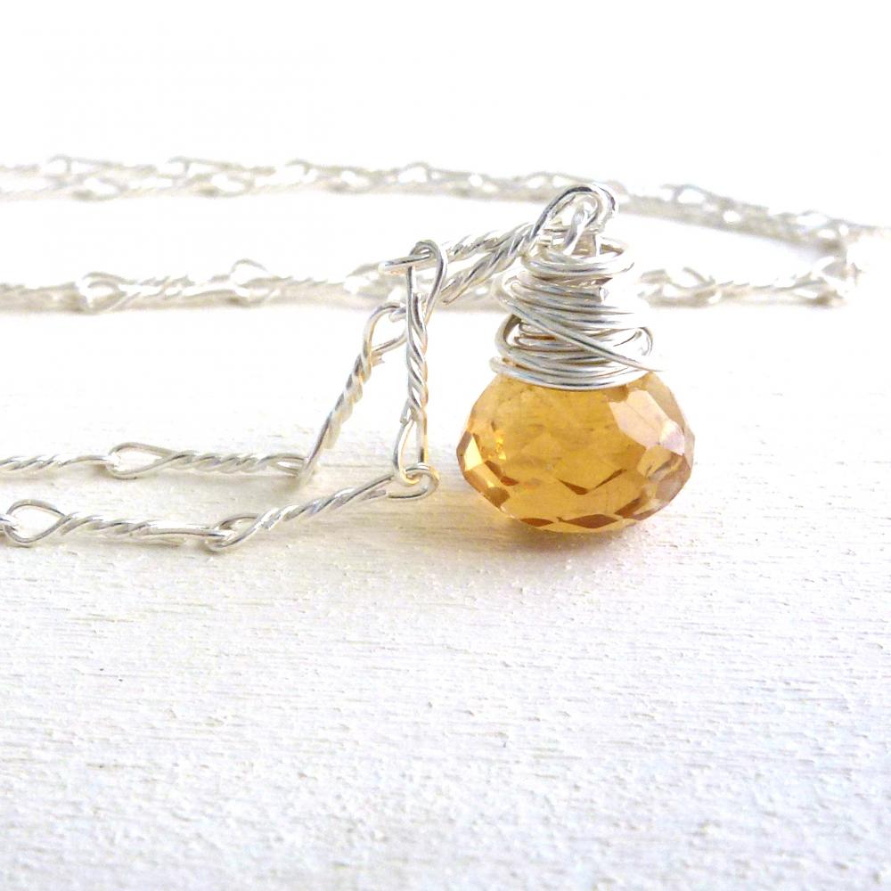 Citrine Wire Wrapped Briolette Necklace In Sterling Silver